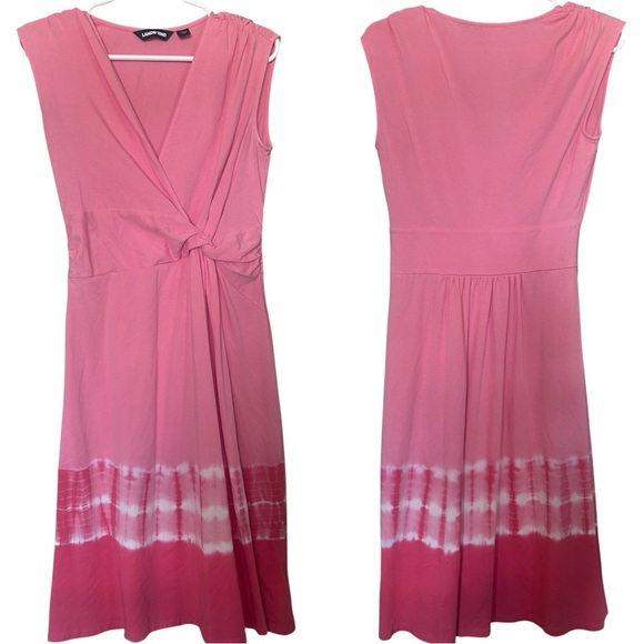 LANDS END - Pink Faux Wrap Tie Dye Sleeveless Dress - Picture 4 of 7